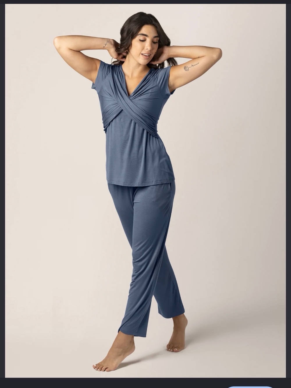 Women's Blue Cross-Front Maternity/Nursing Pajama Set Kindred Braverly bnwt